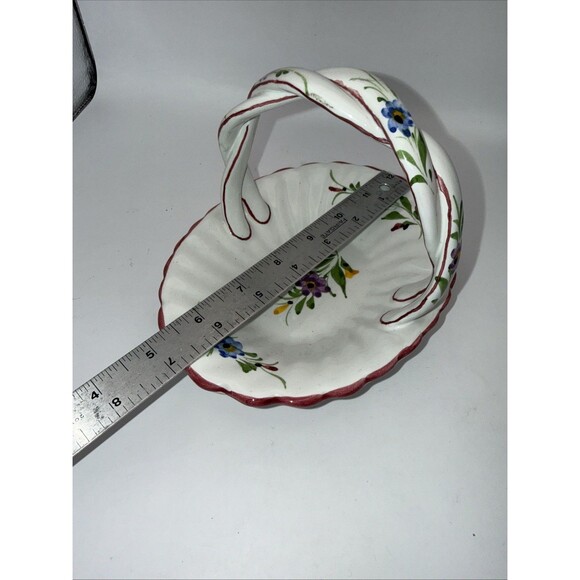 Hand Painted Portugal Pottery Basket with Braided Handle-Signed - Picture 7 of 7